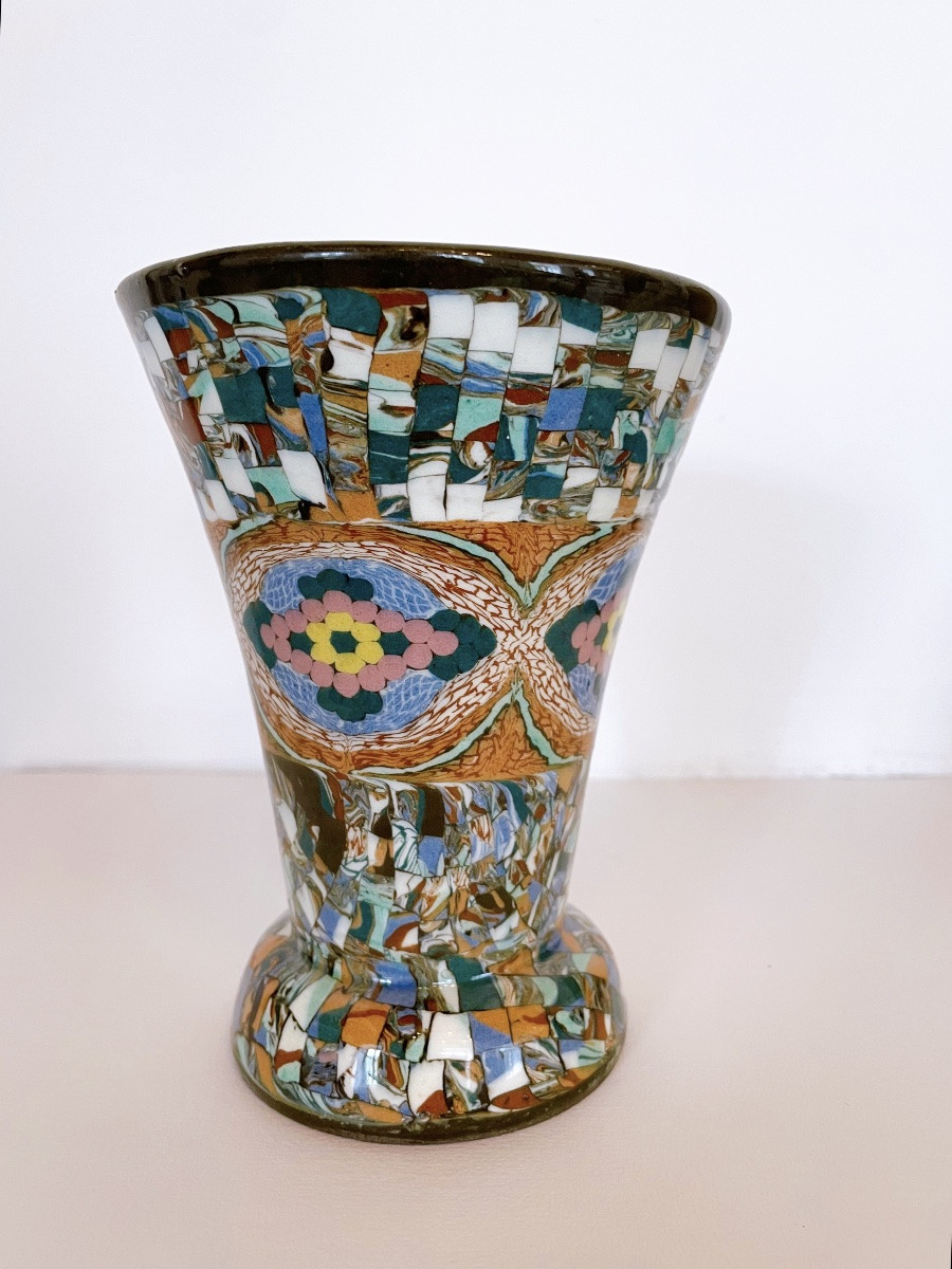 Vallauris And Gerbino Mosaic Horn Vase-photo-3