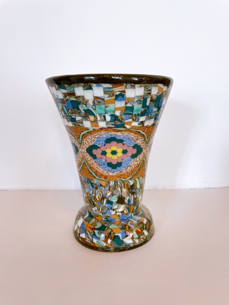 Vallauris And Gerbino Mosaic Horn Vase
