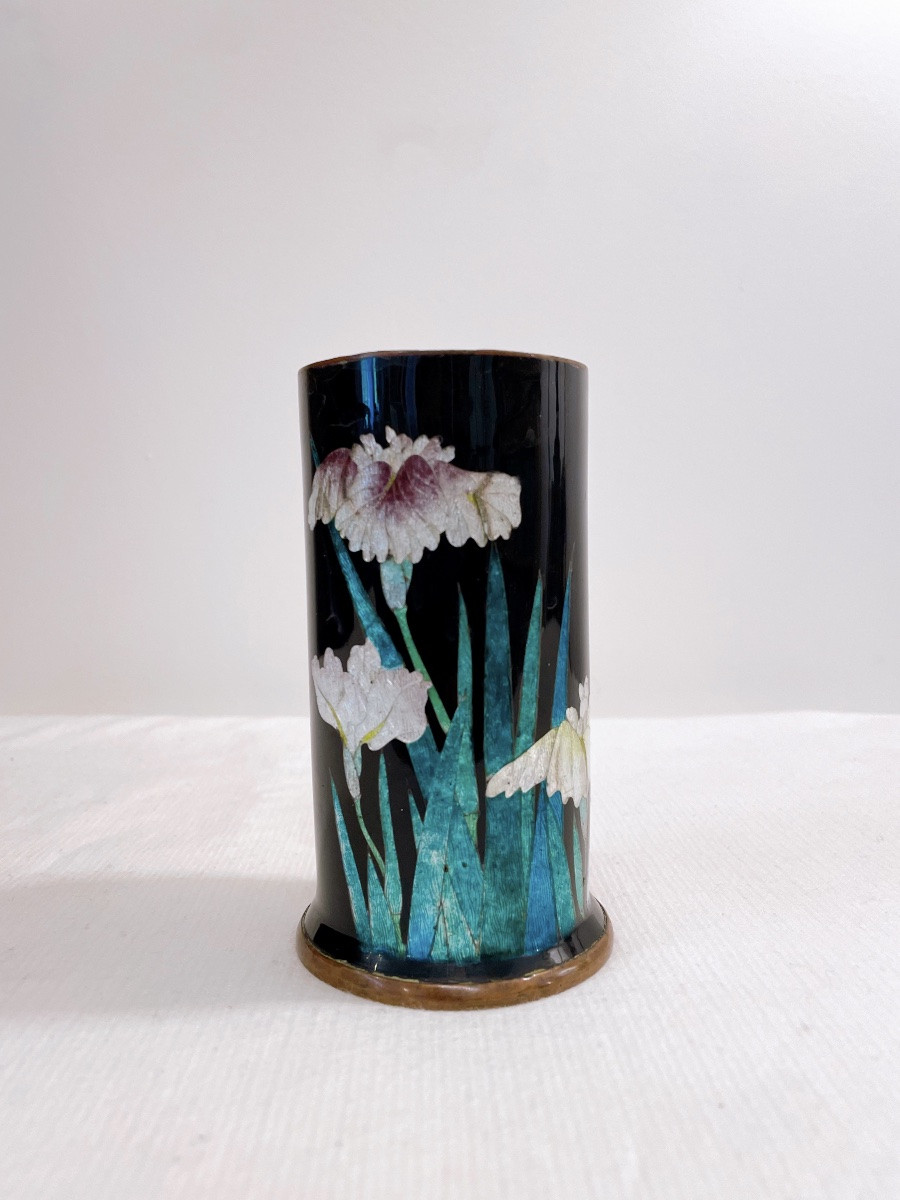 Vase cuivre japonais en email cloisonné à feuille d’argent, signé  Kihyoe Hayashi-photo-2