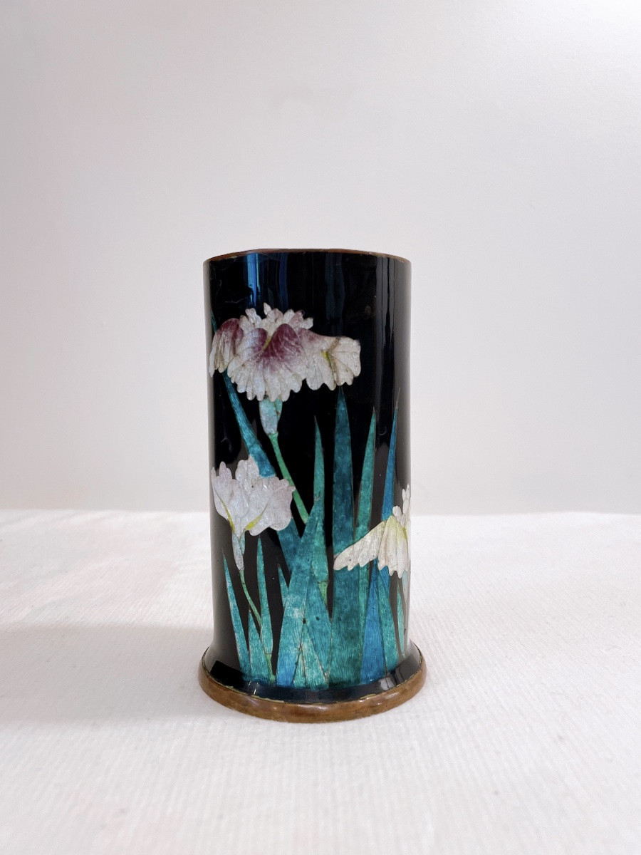 Vase cuivre japonais en email cloisonné à feuille d’argent, signé  Kihyoe Hayashi-photo-3
