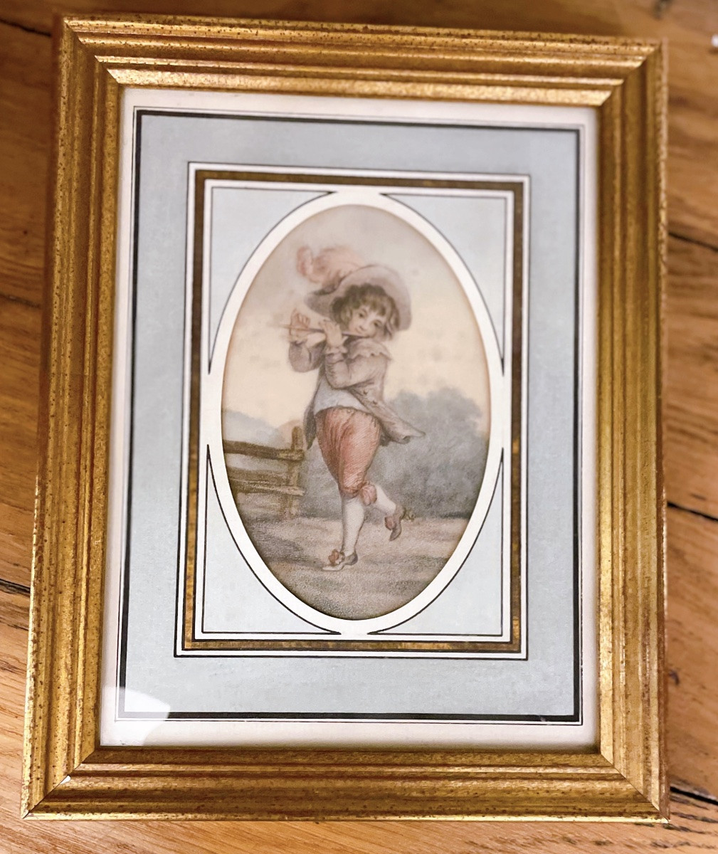 Pair Of Engravings Young Flute Player And Garland Player-photo-3