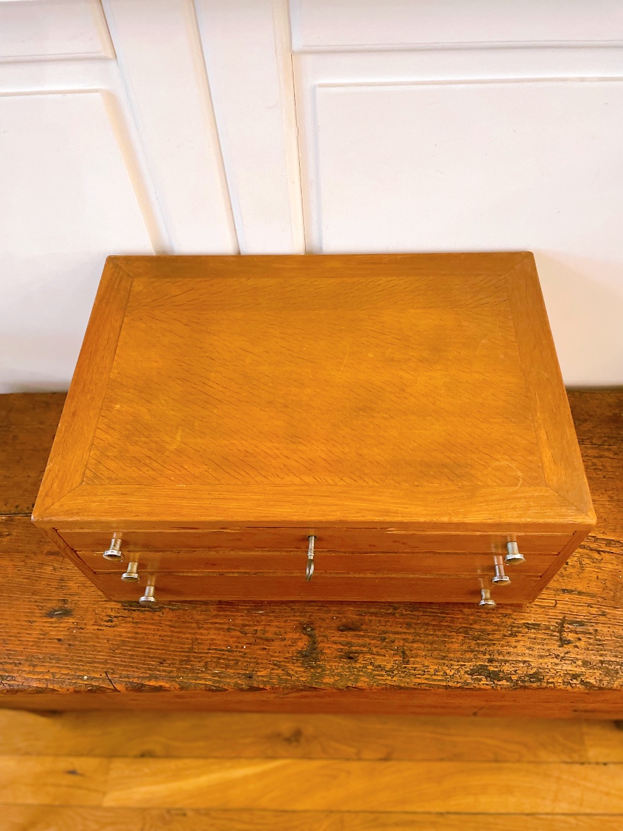 Wooden Box With 3 Drawers For Household Set With Key-photo-3