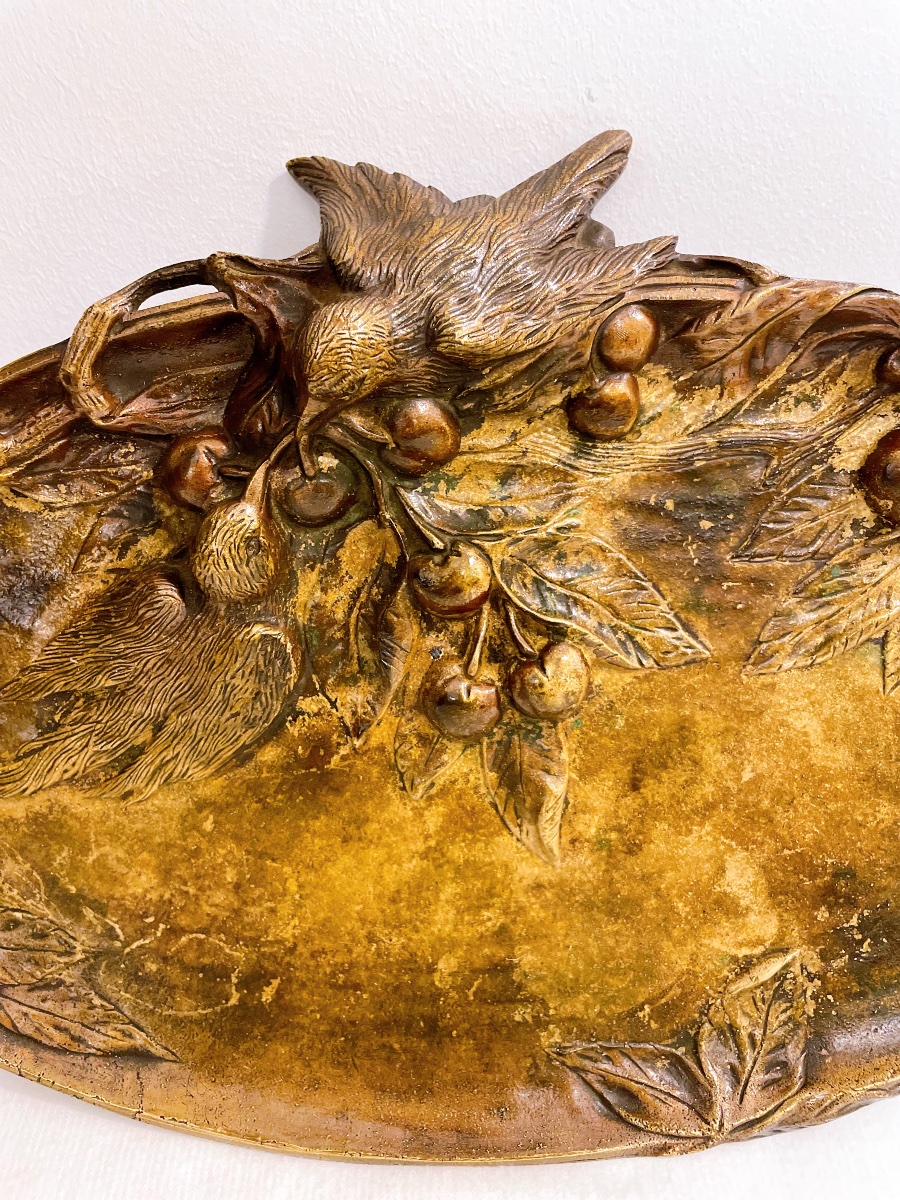 Plateau ou grand vide poche Art nouveau oiseaux et cerises-photo-4
