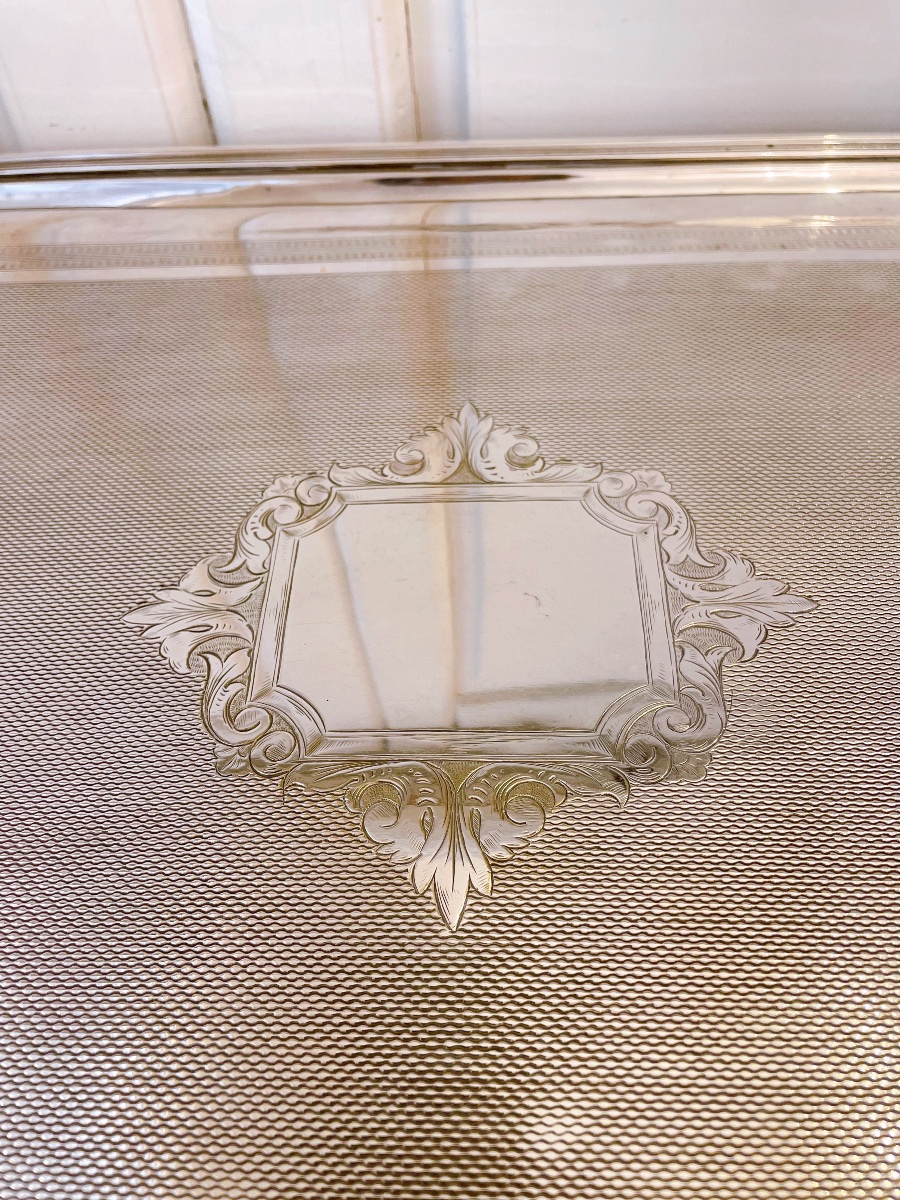 Large Silver Plated Serving Tray With Handles-photo-1