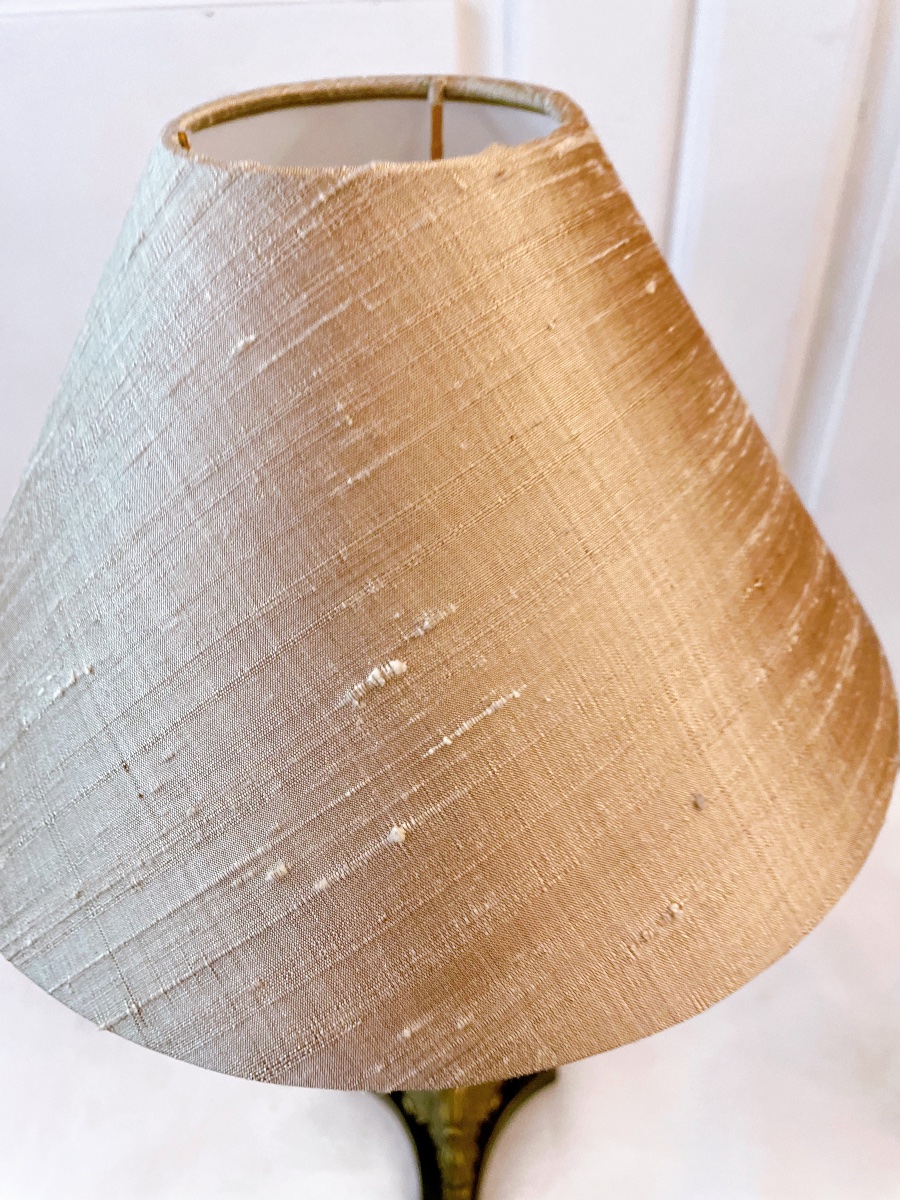 Pair Of Empire Style Candlestick Lamps Silk Shade-photo-2