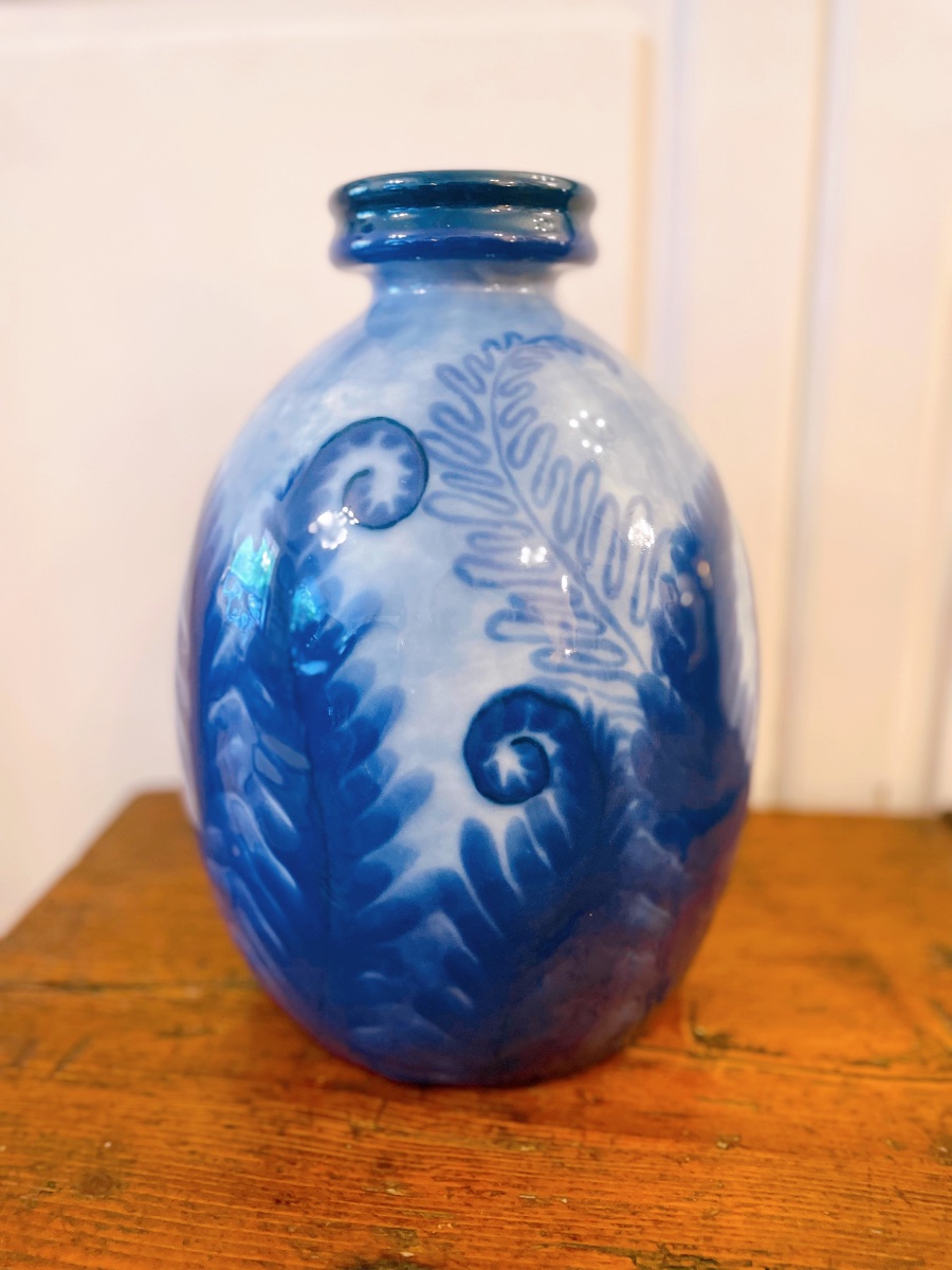 Camille Tharaud Vase: Blue Ferns