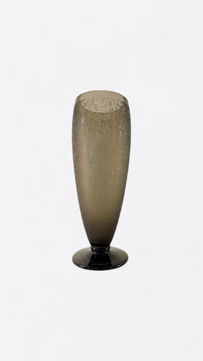 Vase en verre givré fumé art déco roses SCHNEIDER 