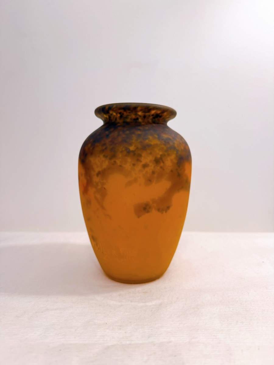 Frères Muller Marble-effect Glass Baluster Vase -photo-2