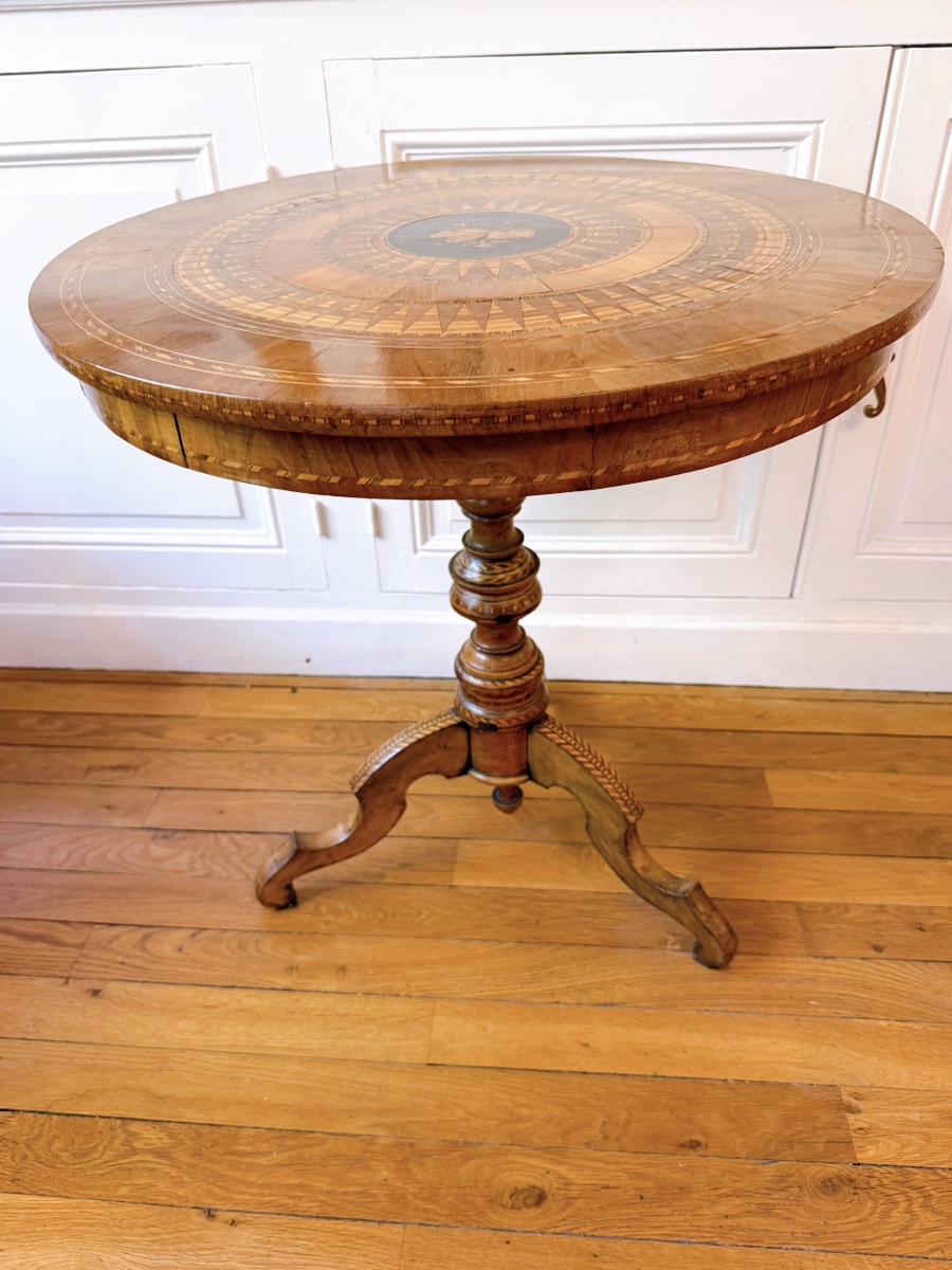 Round Marquetry Side Table-photo-3