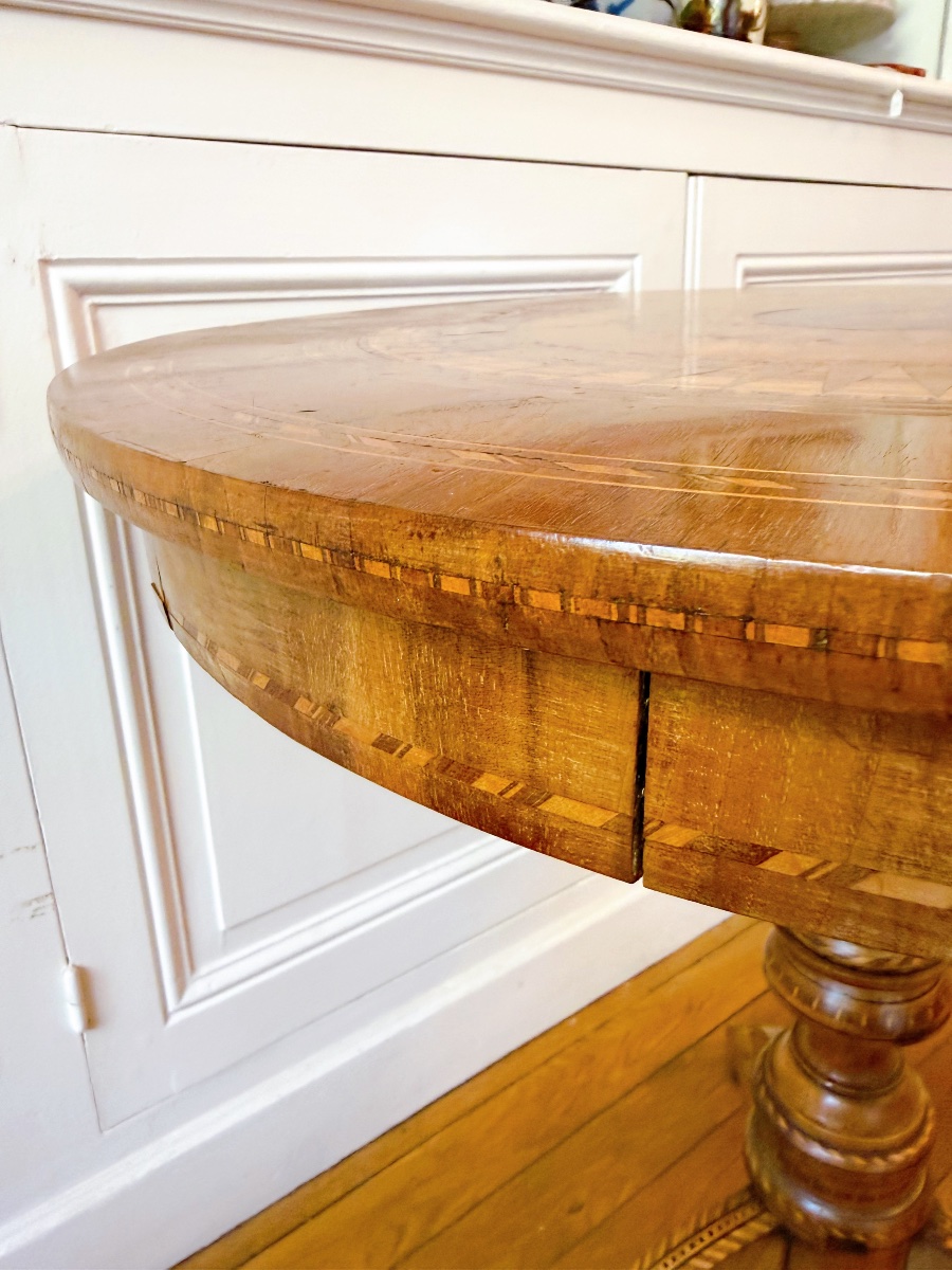 Round Marquetry Side Table-photo-5