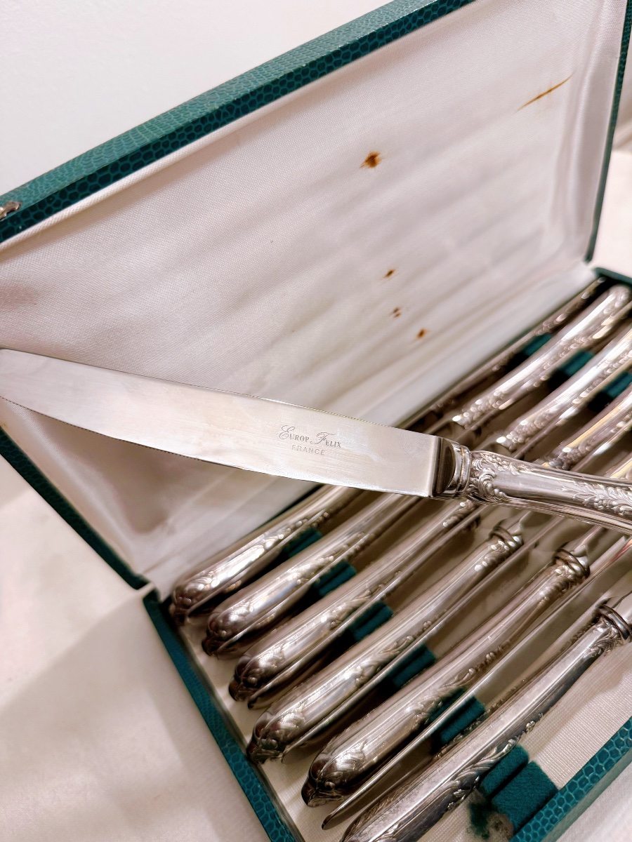 12 Silver-plated Metal Knives By Europ Félix Silverware -photo-3