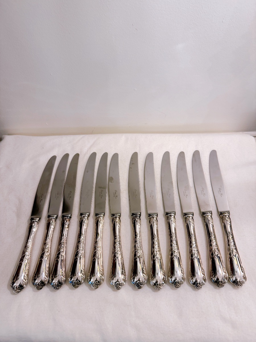 12 Silver-plated Metal Knives By Europ Félix Silverware -photo-4