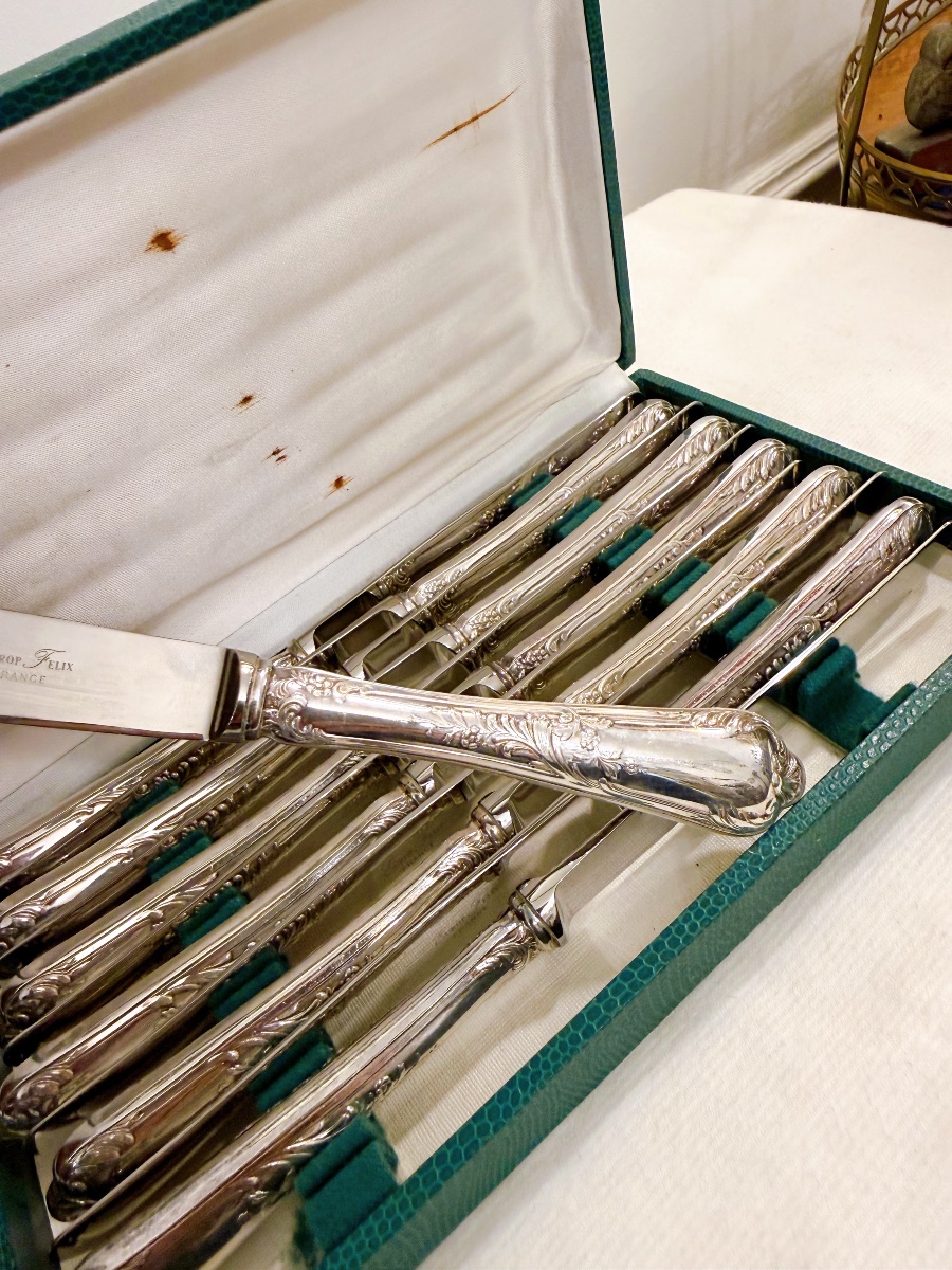 12 Silver-plated Metal Knives By Europ Félix Silverware -photo-2