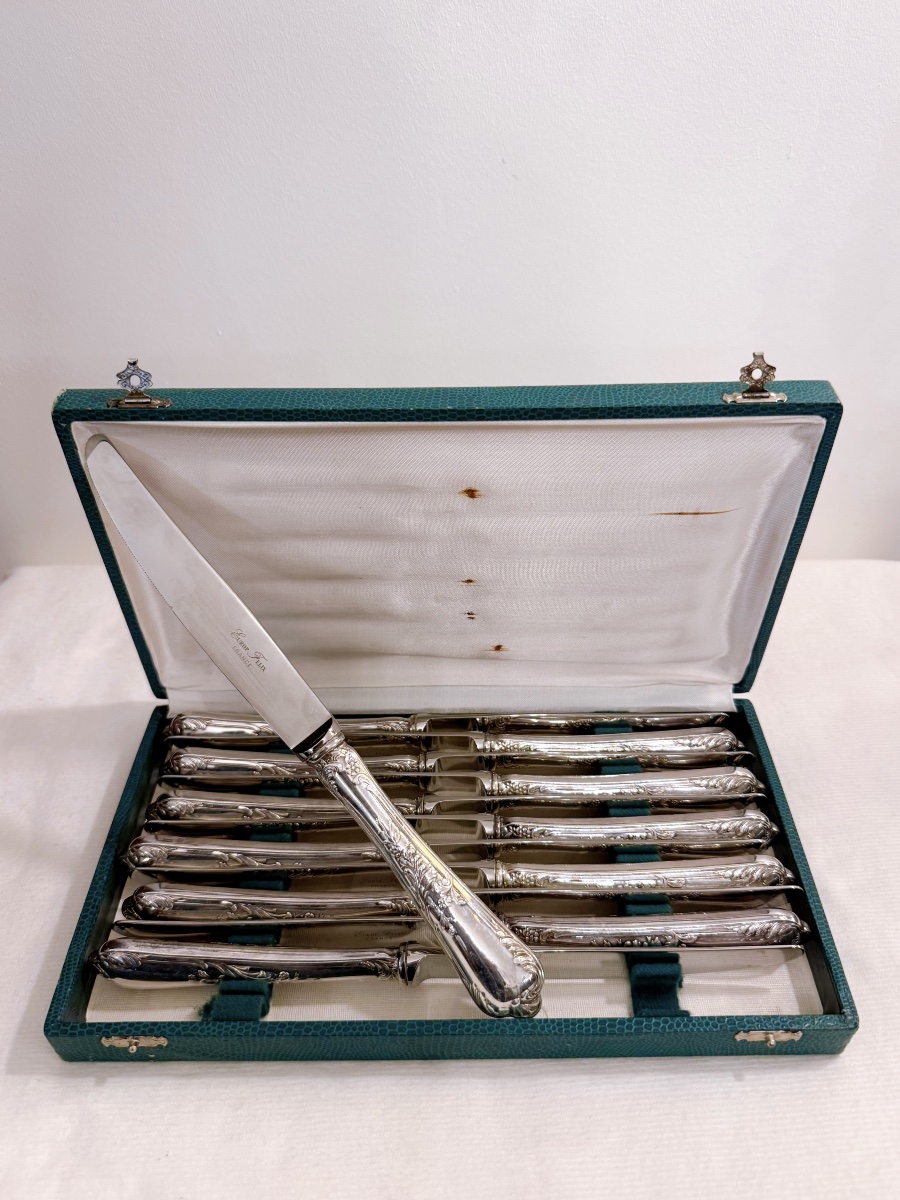 12 Silver-plated Metal Knives By Europ Félix Silverware 