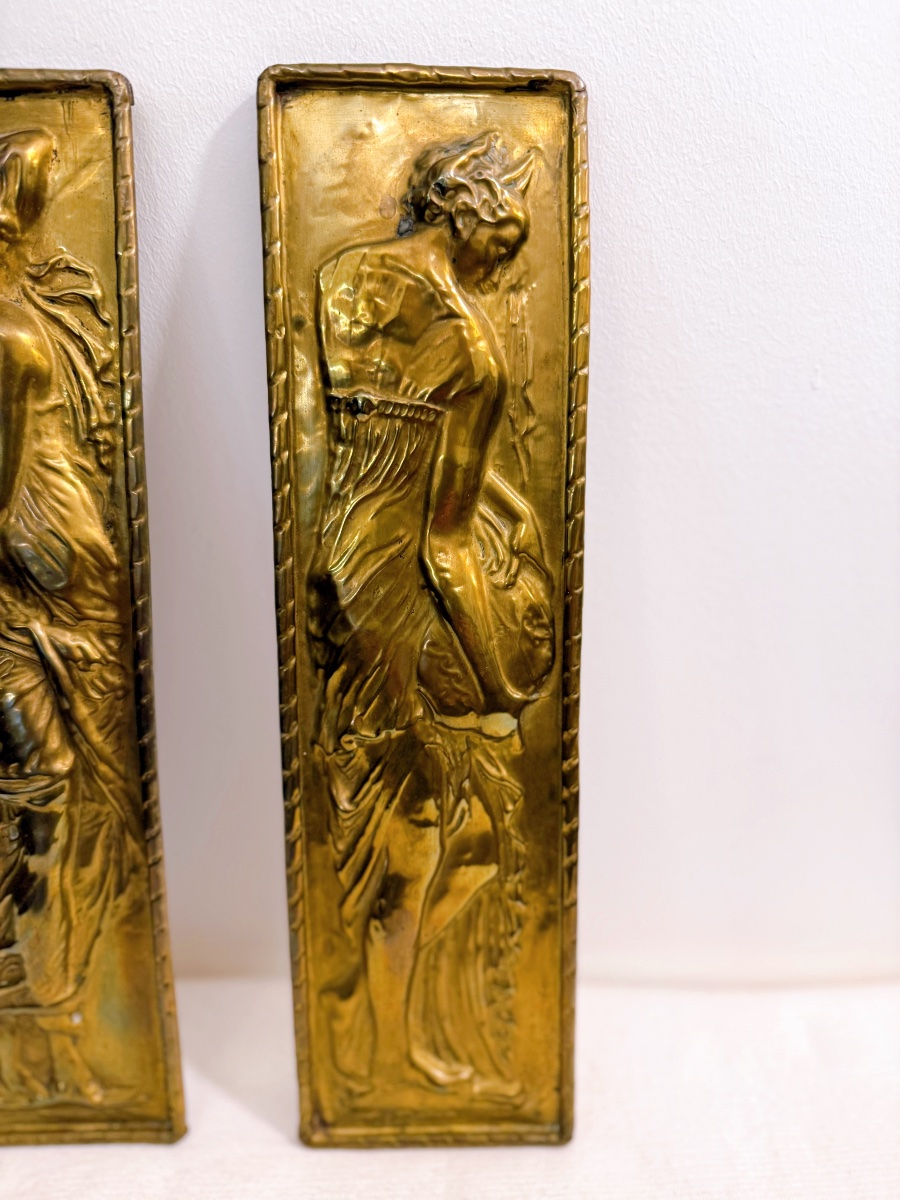 Pair Of Embossed Brass Plaques Depicting A Nymph-photo-3