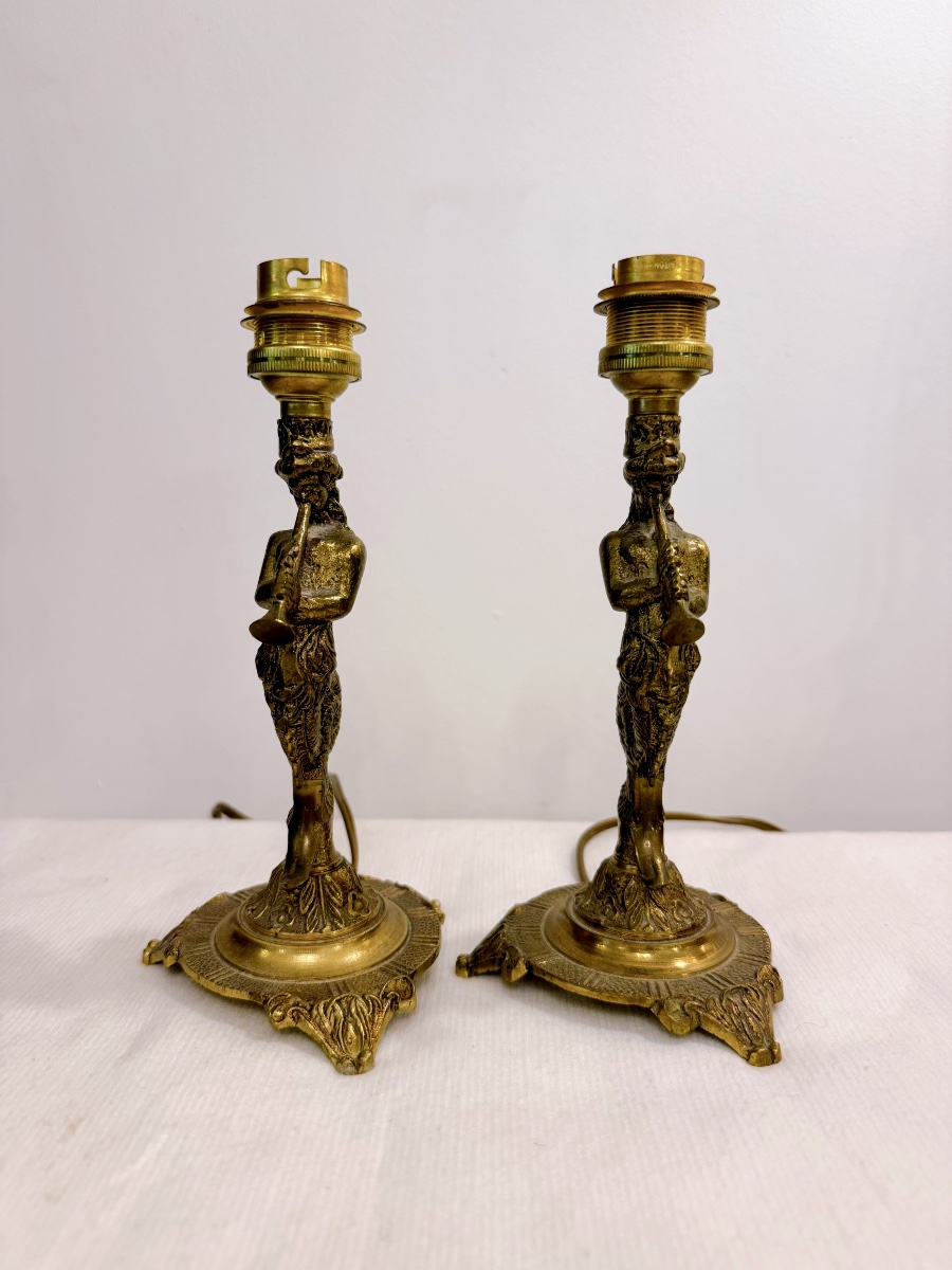 Pair Of Small Lamps With Triton Designs-photo-4