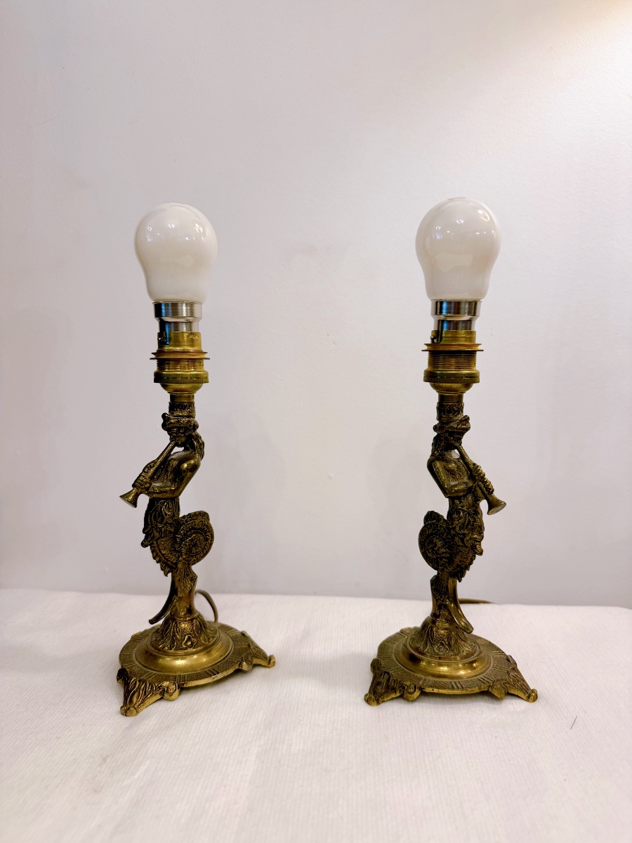 Pair Of Small Lamps With Triton Designs-photo-1