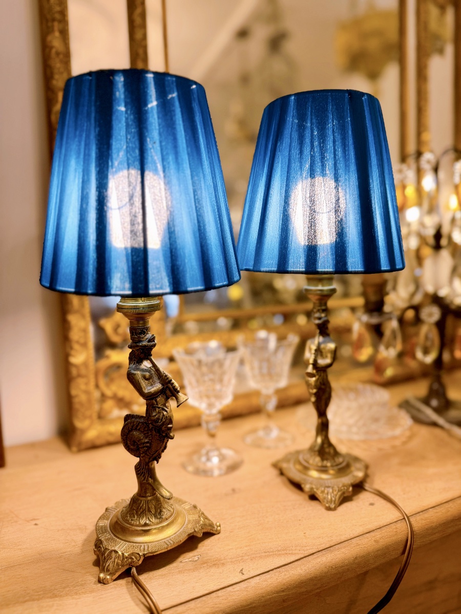 Pair Of Small Lamps With Triton Designs-photo-6