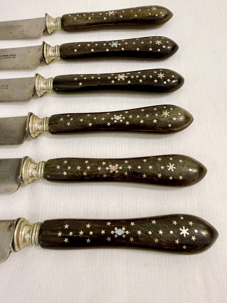6 Knives With Ebony Handles, Inlaid With Mother-of-pearl-photo-3