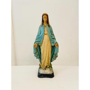 Virgin In Polychrome Plaster Period Late 19th/early 20th