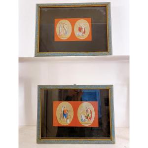 Paire de Gravures estampes teintées Thème mythologique