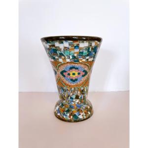 Vallauris And Gerbino Mosaic Horn Vase