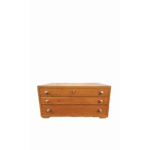 Wooden Box With 3 Drawers For Household Set With Key