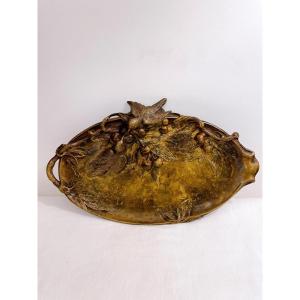 Plateau ou grand vide poche Art nouveau oiseaux et cerises