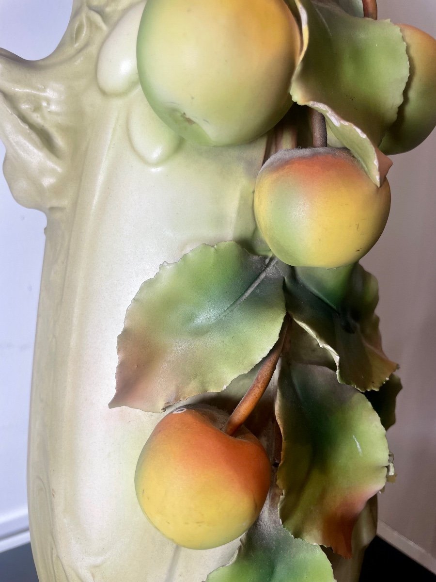 Vase Royal Dux  Art-nouveau Décor De Fruits Et Végétaux-photo-2
