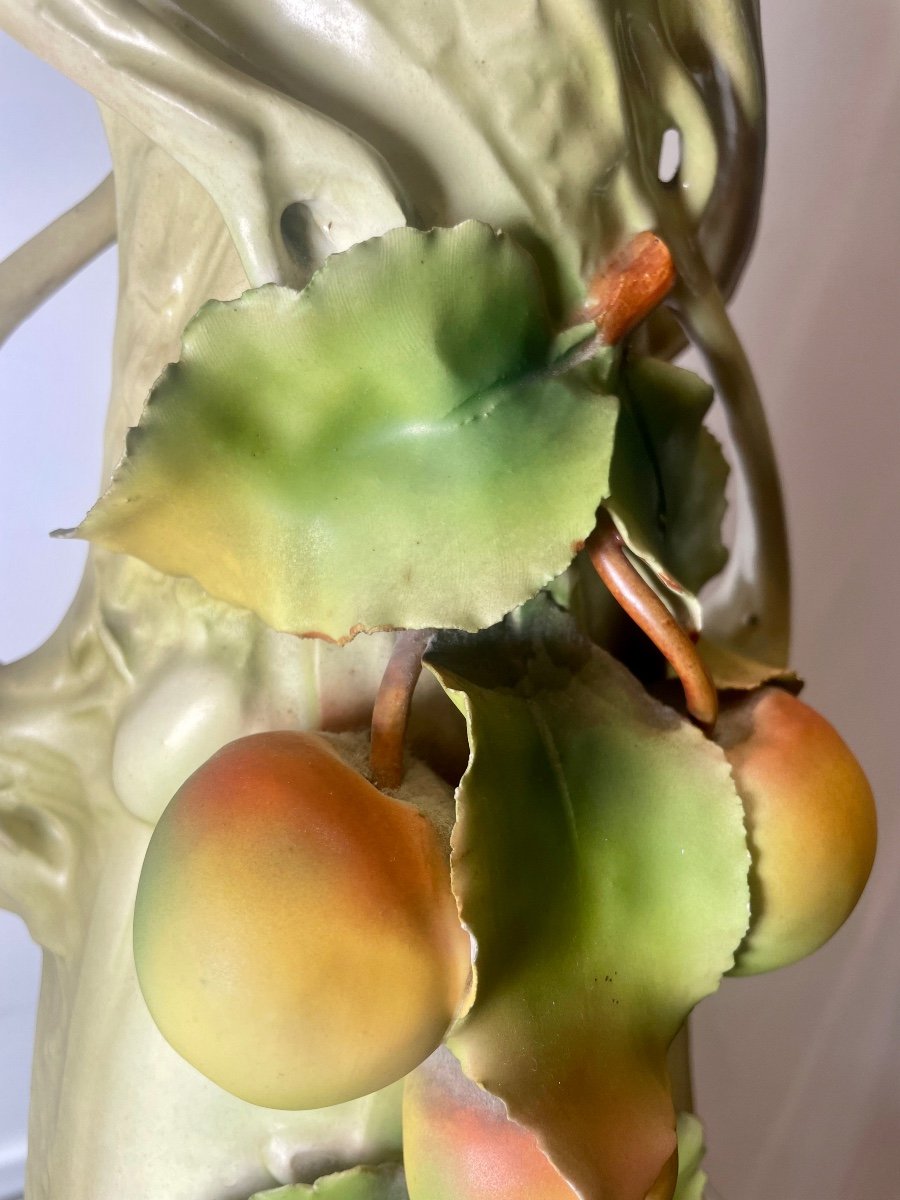 Vase Royal Dux  Art-nouveau Décor De Fruits Et Végétaux-photo-3