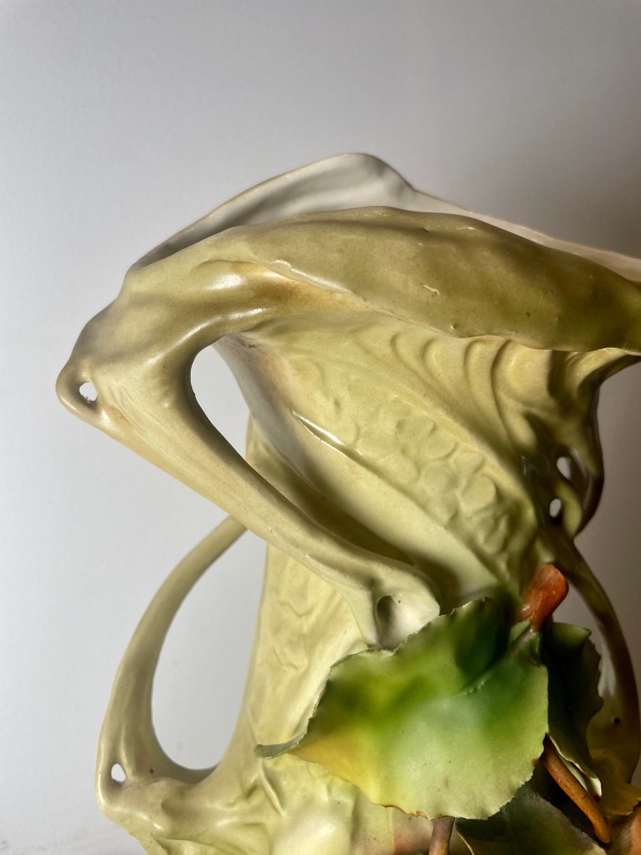 Vase Royal Dux  Art-nouveau Décor De Fruits Et Végétaux-photo-1