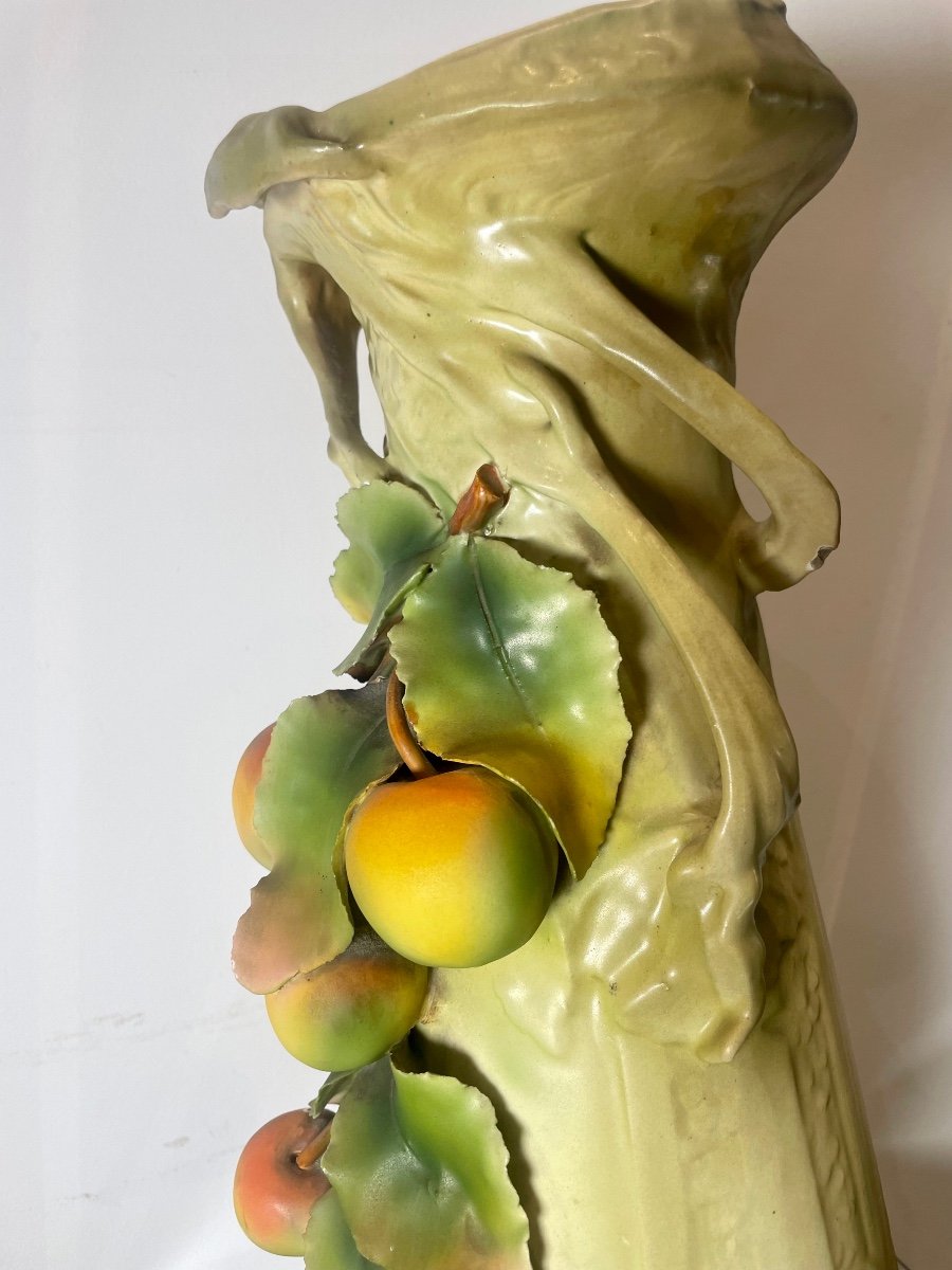 Vase Royal Dux  Art-nouveau Décor De Fruits Et Végétaux-photo-5