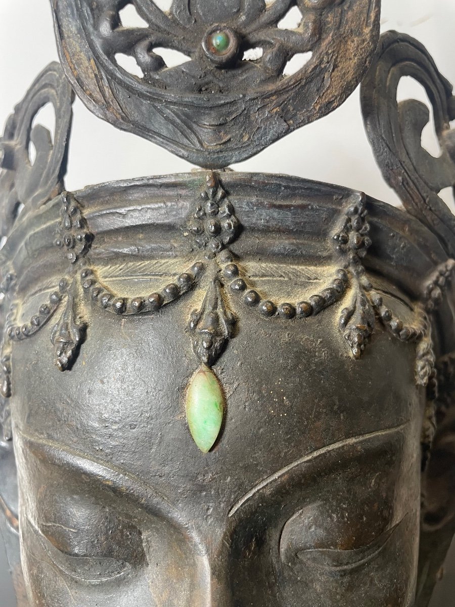 Tibet, Nepal Fin Du XIXème Siècle Tete De Tara En Bronze à Patine Brune-photo-1