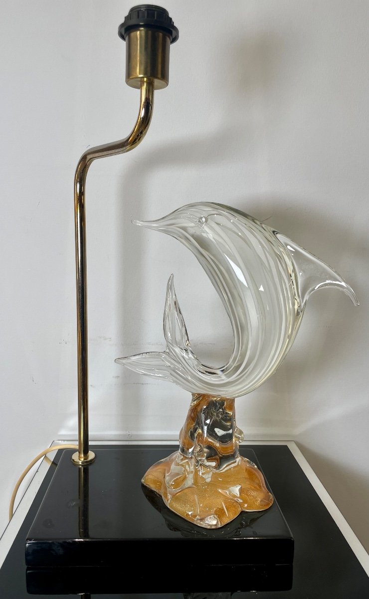 Pied De Lampe, Poisson En Verre Soufflé. Vers 1970