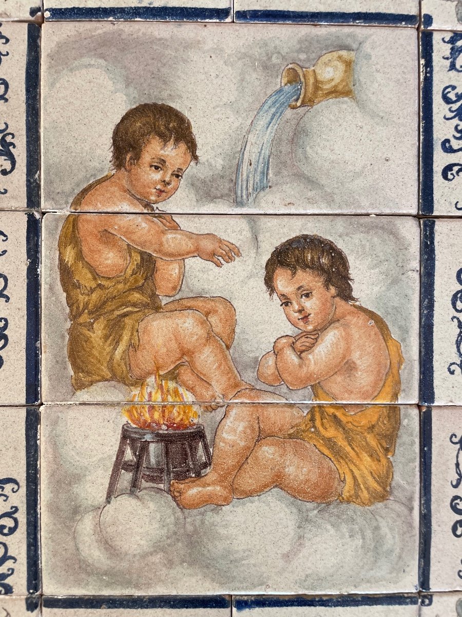 Pair Of Earthenware Tile Frescoes-photo-3