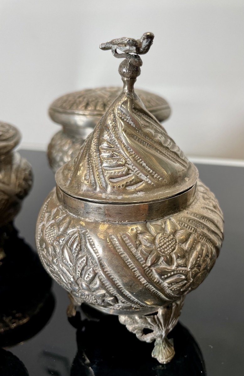 Quatre Boites « Calebasse » En Argent Repoussé. Travail Ottoman, Début XXème -photo-2