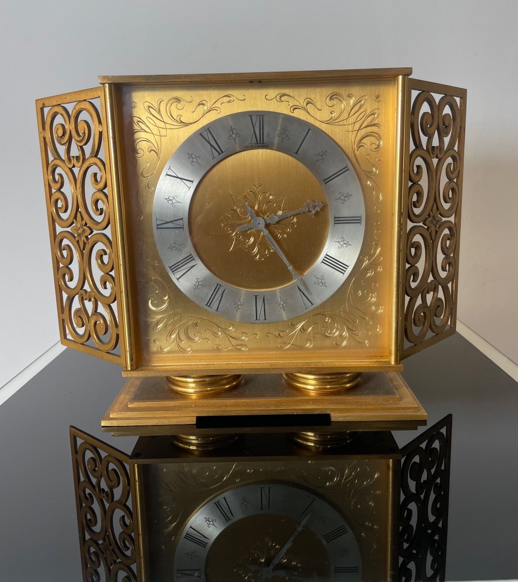 Pendule Hour-lavigne  En Bronze Doré, Vers 1950-photo-2