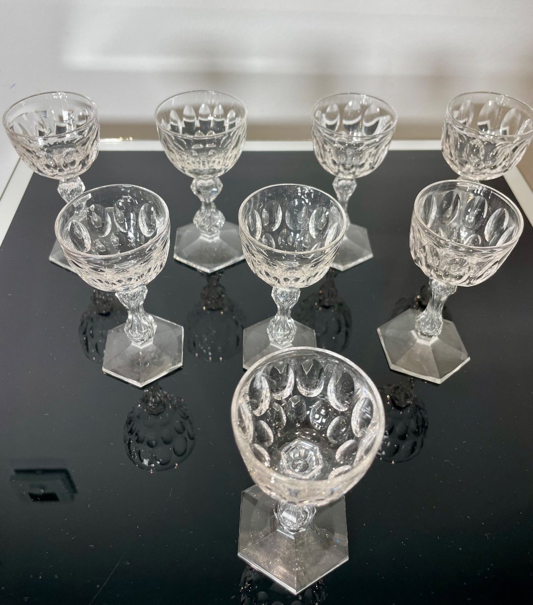8 Val-saint-lambert Crystal Liqueur Glasses, Prince Of Wales Model.-photo-1
