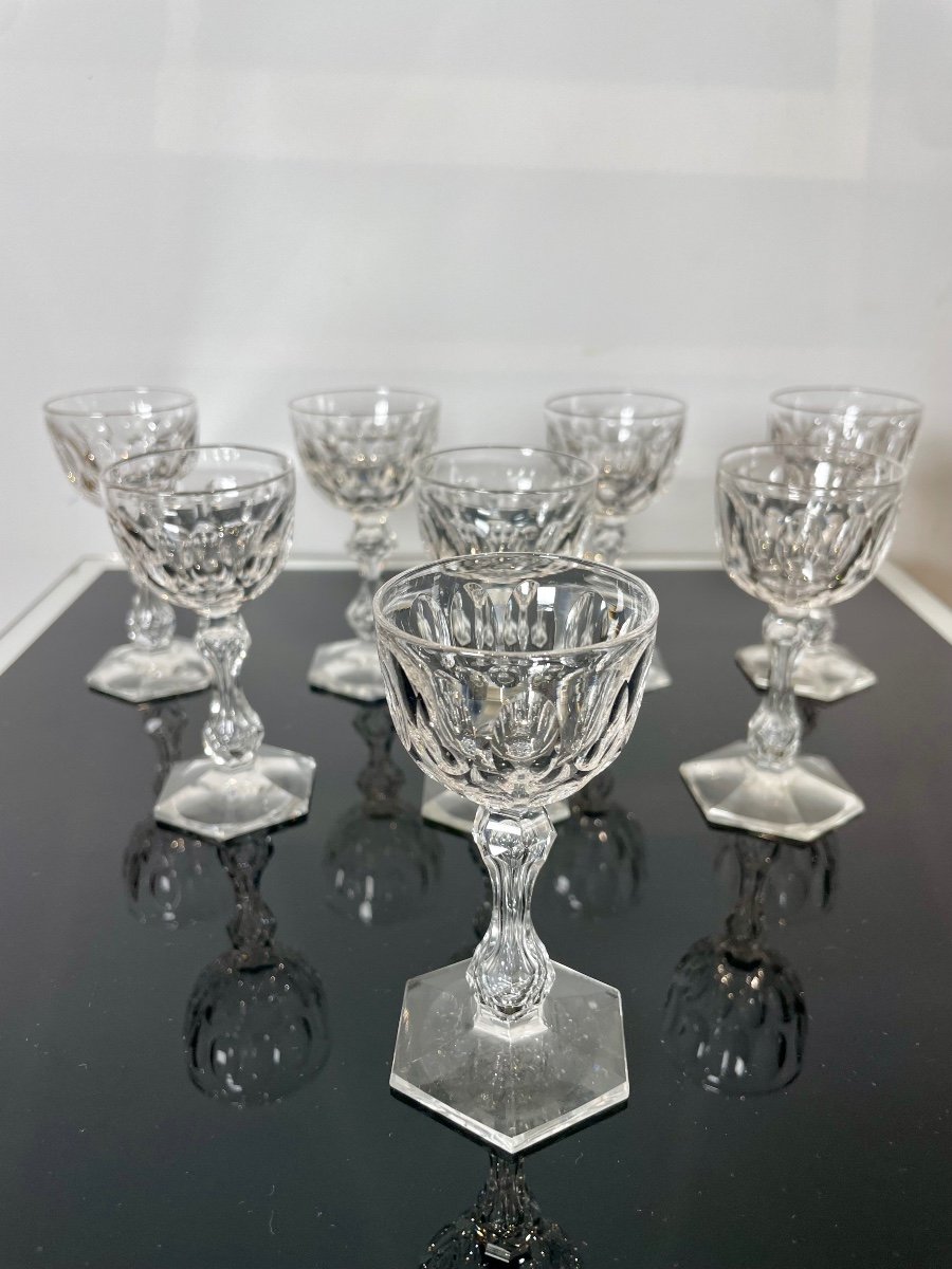 8 Val-saint-lambert Crystal Liqueur Glasses, Prince Of Wales Model.