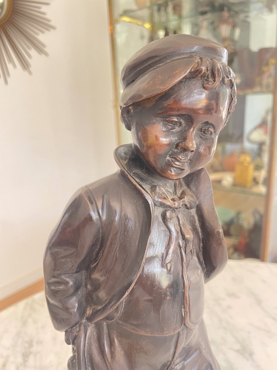"jeune Garçon" Epreuve En Bronze d'édition à Patine Brune Nuancée-photo-3