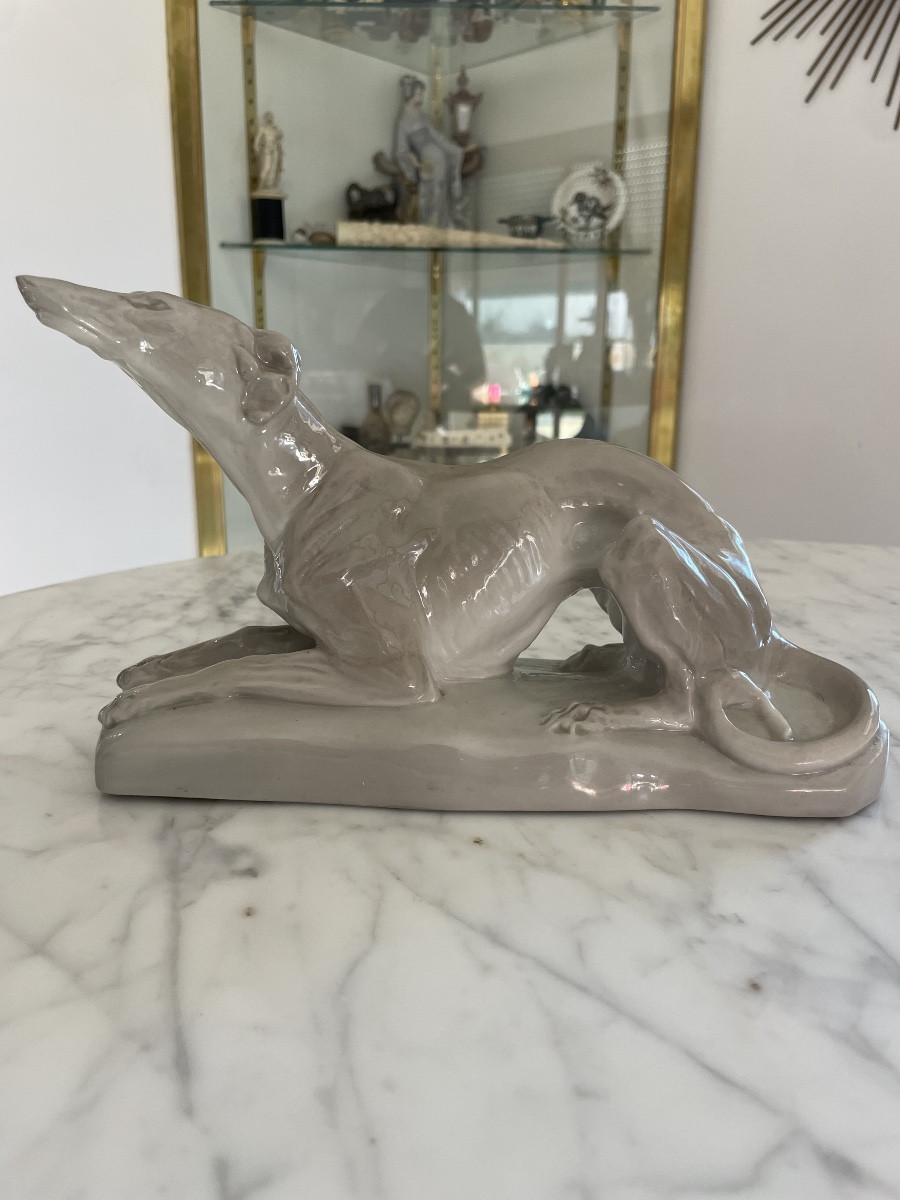 Limoges Tharaud Camille (1878-1956)   Lévrier En Porcelaine