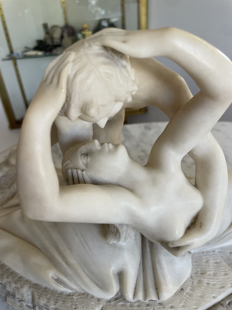 Cupid And Psyche, Alabaster Sculpture After Canova, Circa 1880-photo-3