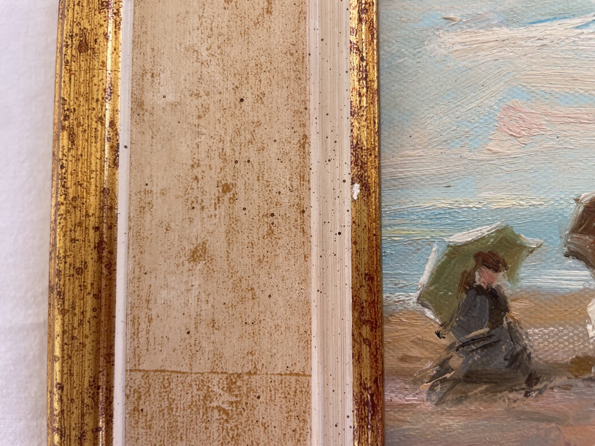 Francis CRISTAUX . Huile sur toile,  « A LA PLAGE »-photo-2