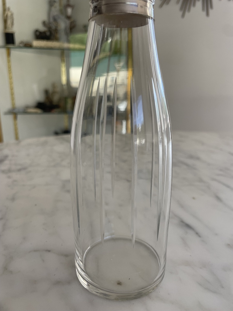 Carafe à liqueur en cristal et monture en argent massif -photo-2