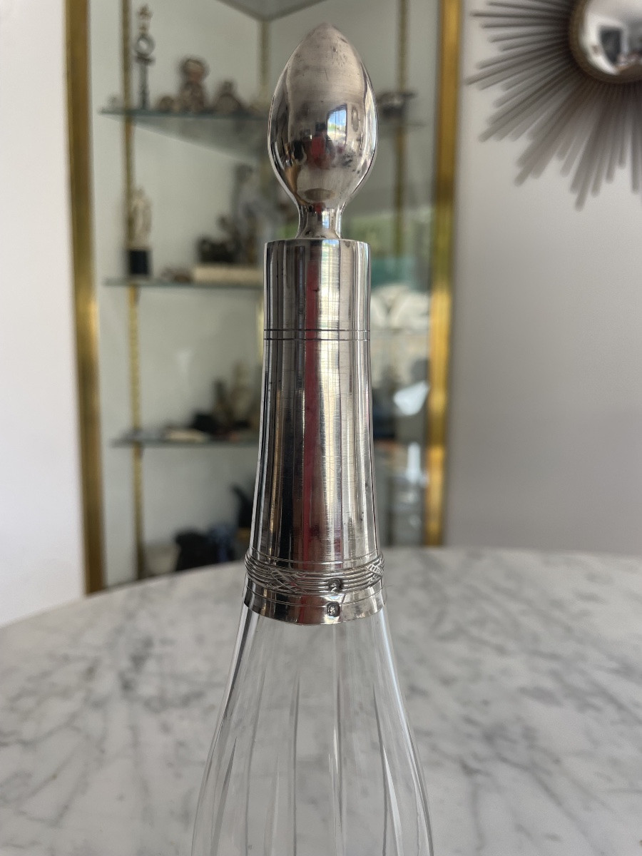 Carafe à liqueur en cristal et monture en argent massif -photo-3