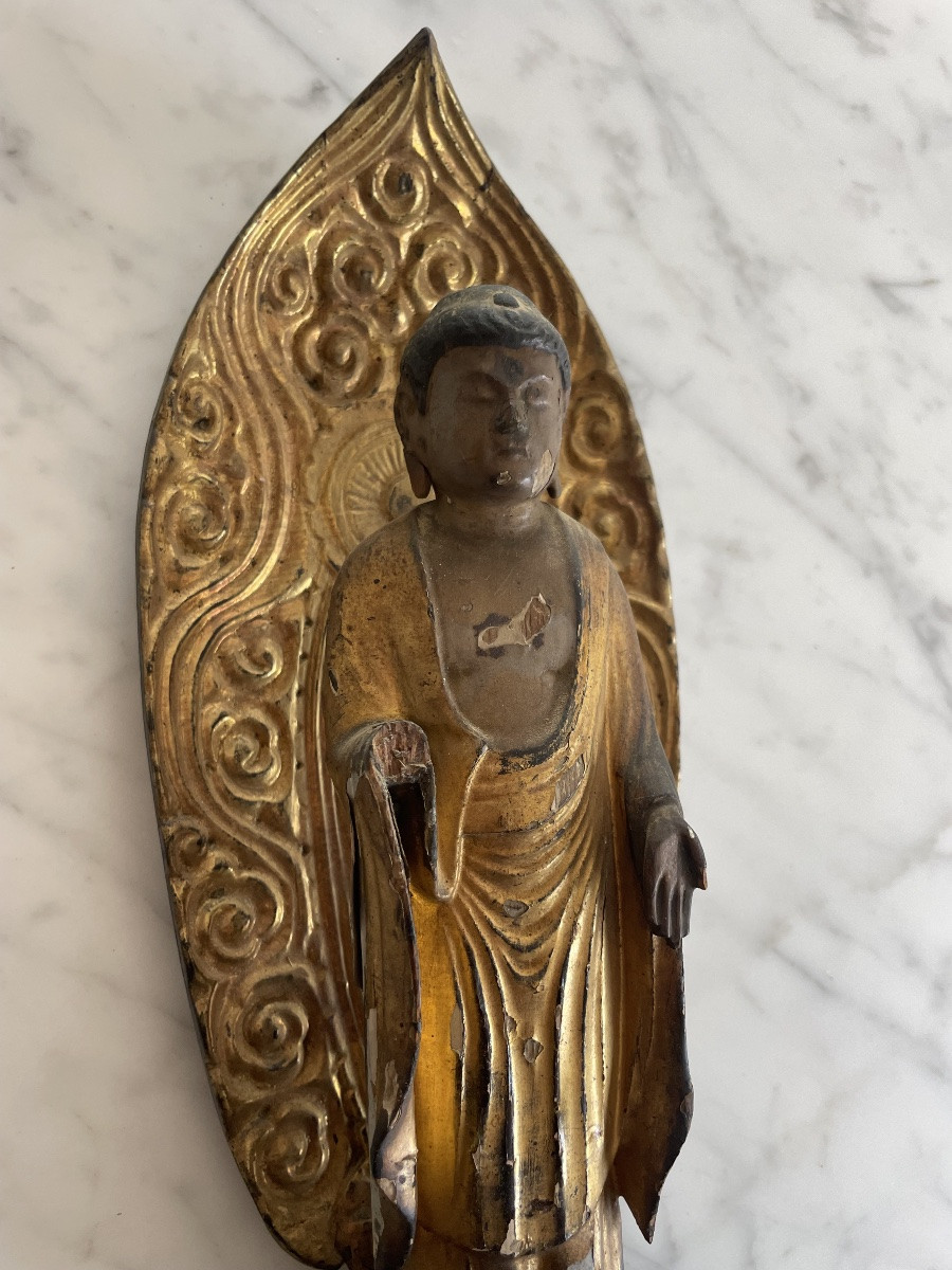 Japan, Meiji Period (1868-1912) Statuette In Gilded Lacquered Wood Representing The Buddha Amida-photo-2