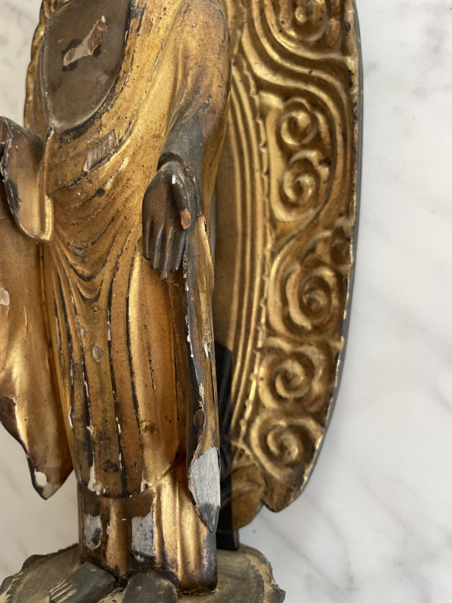Japan, Meiji Period (1868-1912) Statuette In Gilded Lacquered Wood Representing The Buddha Amida-photo-4