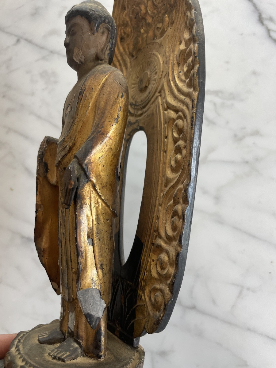 Japan, Meiji Period (1868-1912) Statuette In Gilded Lacquered Wood Representing The Buddha Amida-photo-4