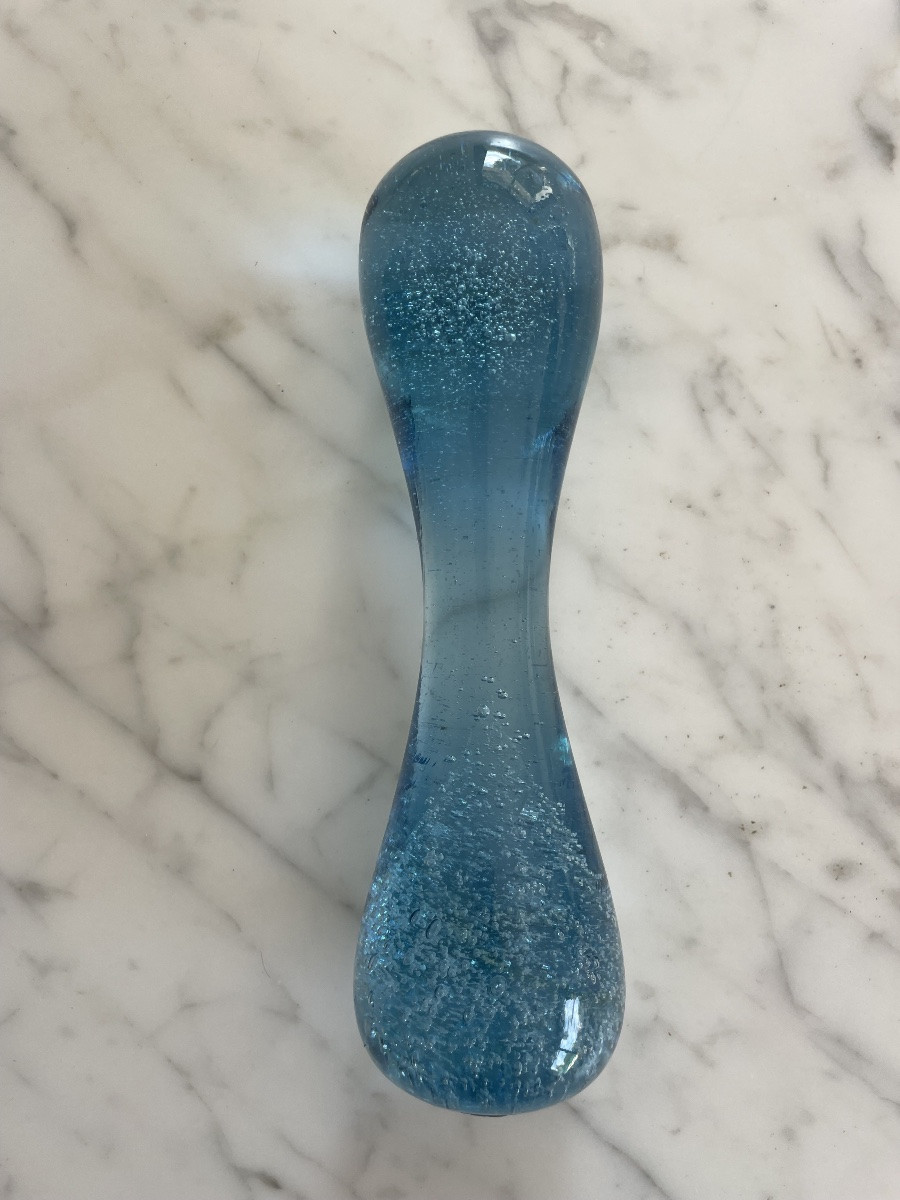 Mortier et Pilon en verre bullé bleu BIOT-photo-3