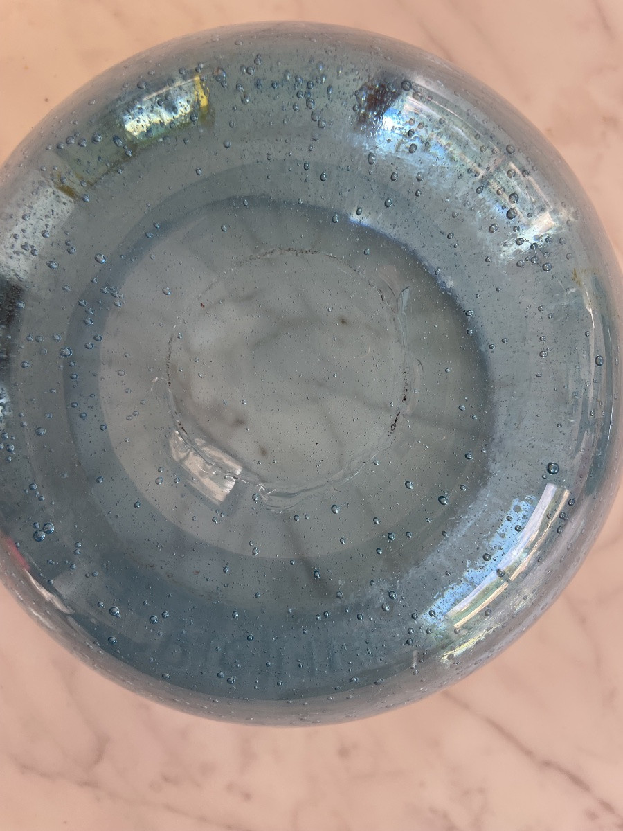 Mortier et Pilon en verre bullé bleu BIOT-photo-1